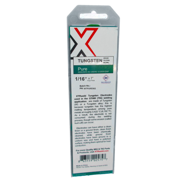Picture of WTPURE062 XTRweld Pure Tungsten Electrode, 1/16, Green, 10 Piece, 7 Inch L